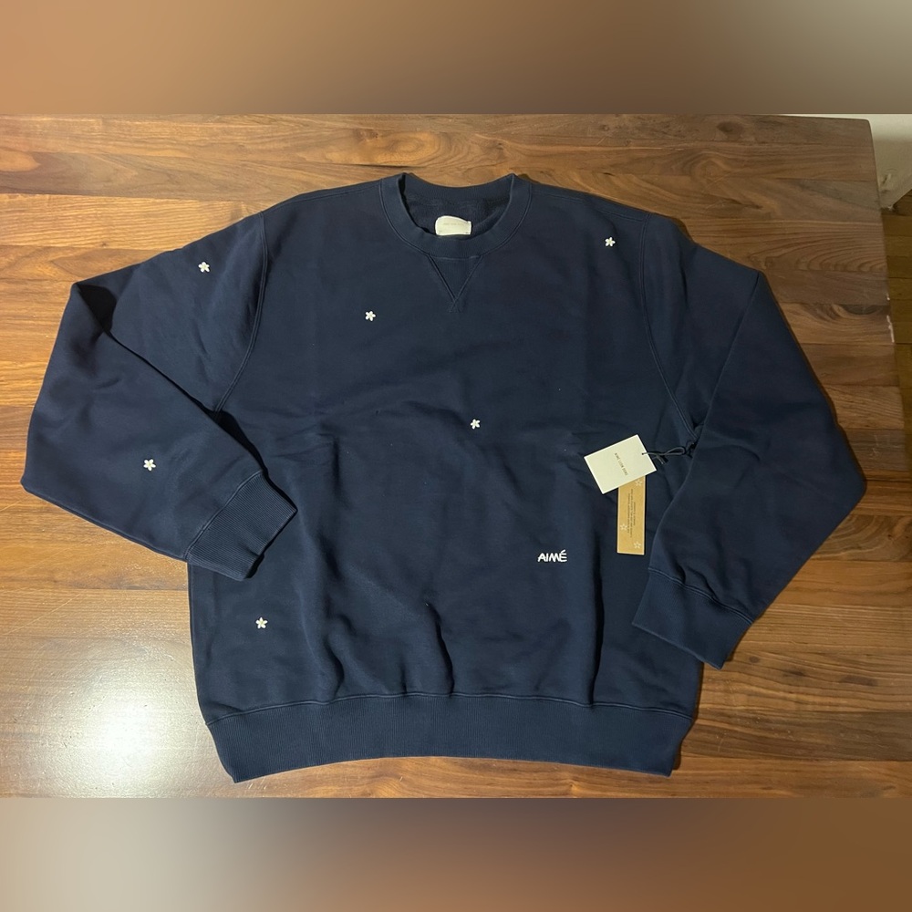 Aime Leon Dore ALD Floral Embroidered Crew Size XXL Navy Crewneck Sweatshirt.